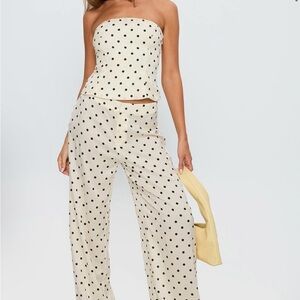 Princess Polly Cream Polka Dot Wide Leg Jumpsuit